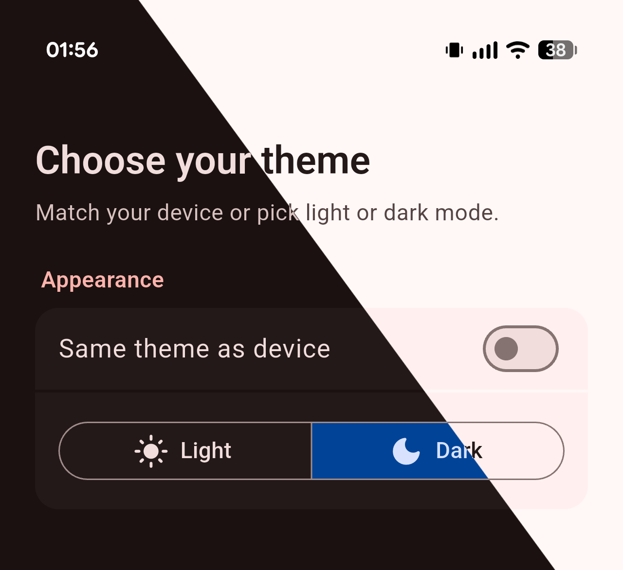 Altcue appearance settings split between light and dark theme